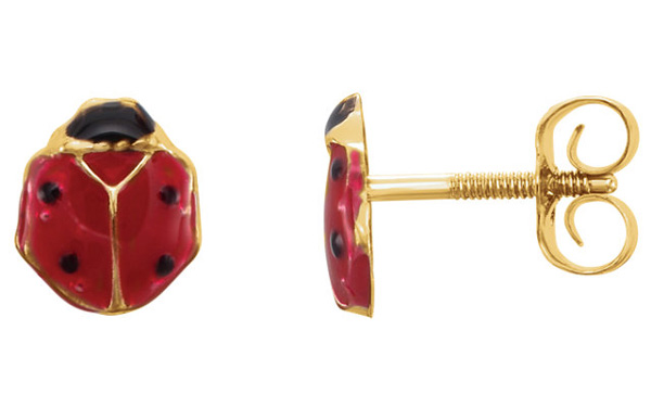 Enameled Ladybug Earrings in 14K Gold