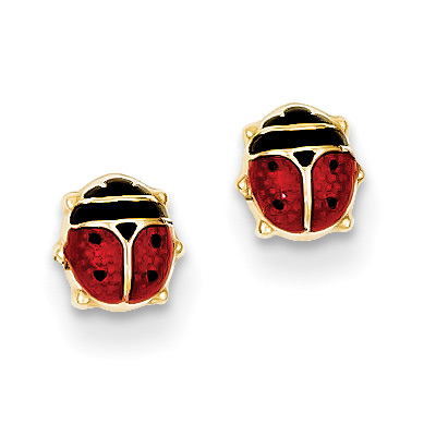 Enameled Ladybug Stud Earrings, 14K Gold