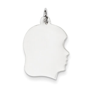 Engravable 14K White Gold Girl Head Charm Pendant