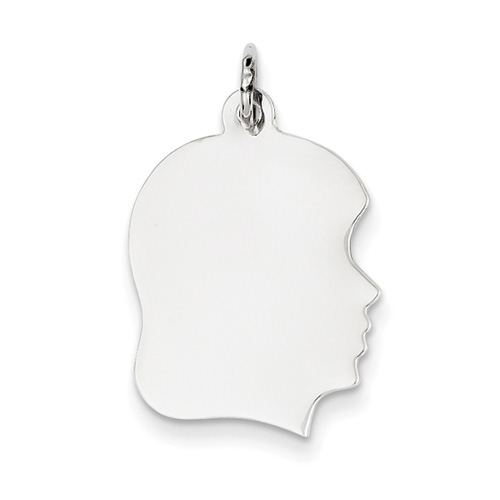 Engravable 14K White Gold Girl Head Charm Pendant