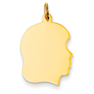 Engravable Girl Head Charm Pendant in 14K Gold