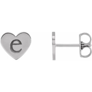 Engravable Heart Stud Earrings, 14K White Gold