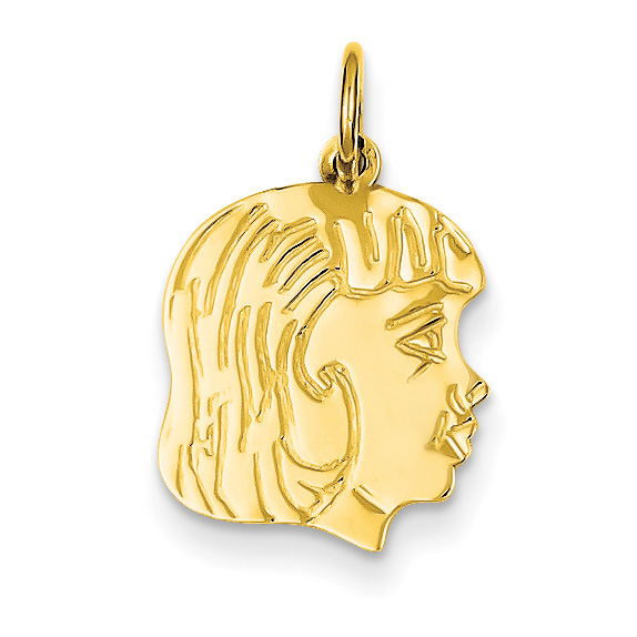 Engraved 14K Gold Girl Face Pendant, Mother's Jewelry