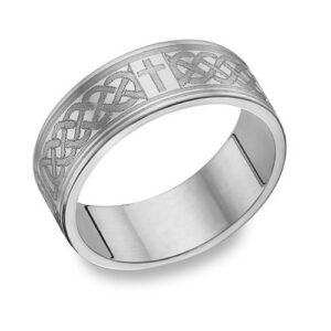 Engraved Celtic Cross Wedding Band in Sterling Silver
