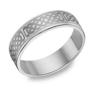 Engraved Celtic Silver Wedding Band Ring