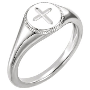 Engraved Cross Ring for Women, 14K White Gold