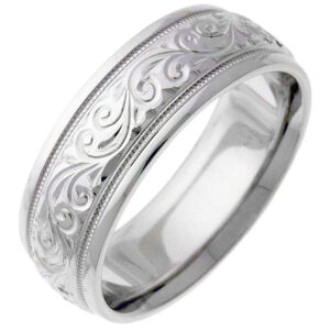 Engraved Silver Paisley Swirl Wedding Ring