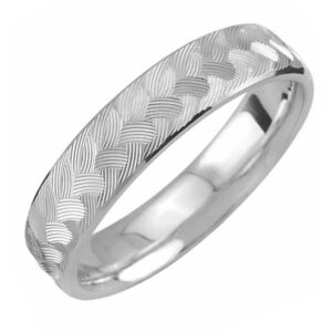 Engraved Weave Wedding Band Ring in White Gold