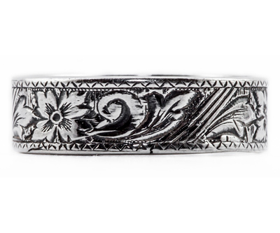 Estate-Style Flower Scroll Band in Sterling Silver