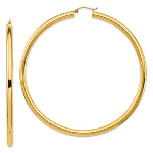 Extra-Extra Large 3 3/16" 14K Gold Hoop Earrings (4mm)