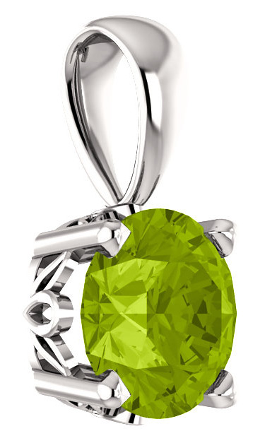 Faceted Green Peridot Solitaire Pendant, 14K White Gold