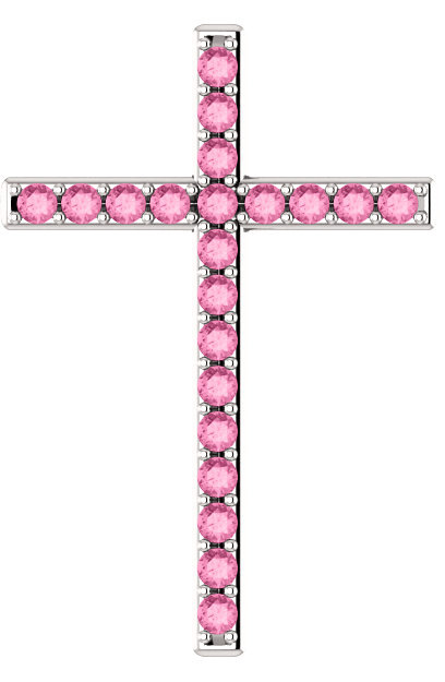 Faith Hope Charity Pink Sapphire Cross Pendant in White Gold