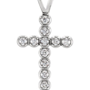 Faith Saves Diamond Cross Pendant, 14K White Gold