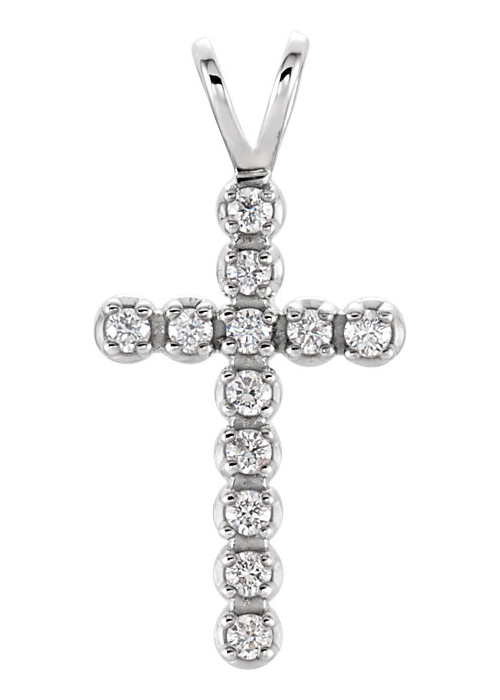 Faith Saves Diamond Cross Pendant, 14K White Gold