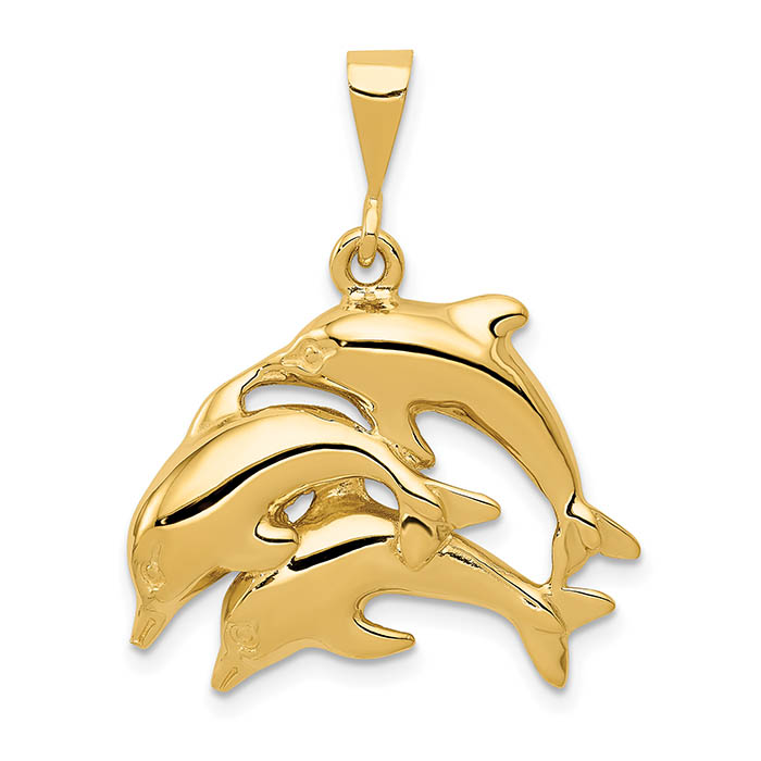 Family of Dolphins 14K Gold Pendant