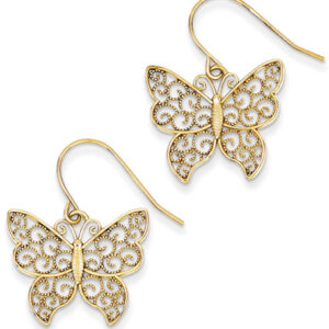 Filigree Butterfly Earrings, 14K Yellow Gold