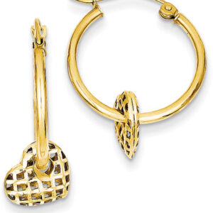 Filigree Heart Hoop Earrings, 14K Yellow Gold