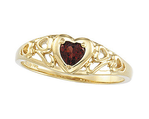 Filigree Heart Scroll Garnet Ring