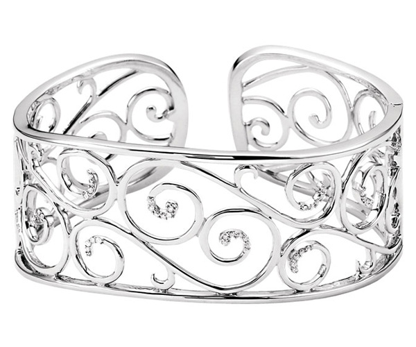 Filigree Scroll Diamond Cuff Bracelet, Sterling Silver