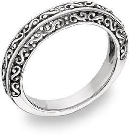 Filigree Wedding Band Ring in 14K White Gold