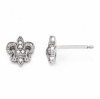 Fleur De Lis CZ Post Earrings in Sterling Silver
