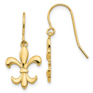 Fleur-de-Lis Shepherd's Hook Earrings, 14K Gold