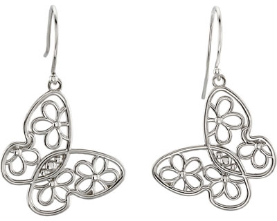 Floral Butterfly Earrings, 14K White Gold
