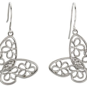 Floral Butterfly Earrings, Sterling Silver