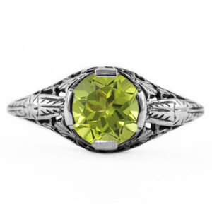 Floral Design Art Nouveau Inspired Peridot Ring in 14K White Gold