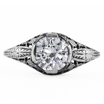 Floral Design Art Nouveau Inspired White topaz Ring in 14K White Gold