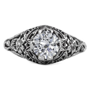 Floral Edwardian Style CZ Ring in 14K White Gold