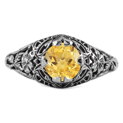Floral Edwardian Style Citrine Ring in Sterling Silver
