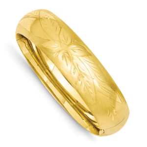 Florentine-Engraved Floral Hinged Bangle Bracelet, 14K Gold