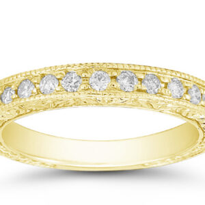 Floret Designed Diamond Wedding Band Ring, 14K Yellow Gold