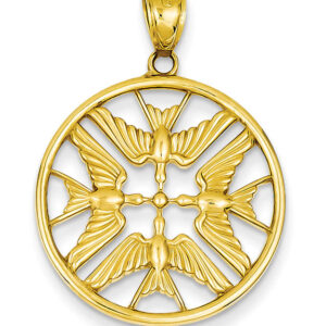 Four Doves Holy Spirit Pendant Necklace in 14K Gold