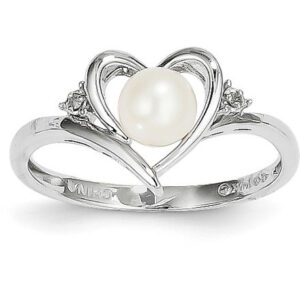 Freshwater Cultured Pearl Heart Ring in 14K White Gold