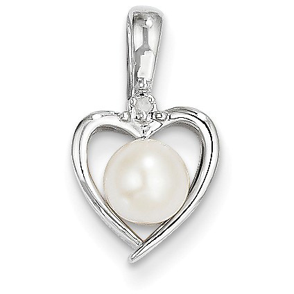Freshwater Cultured Pearl and Diamond Heart Pendant, 14K White Gold