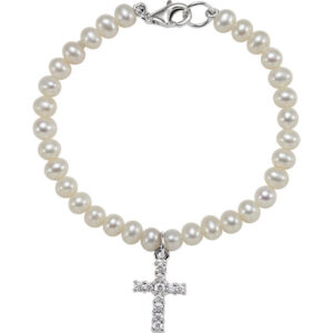 Freshwater Pearl and Cross Bracelet in Silver