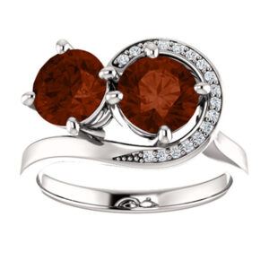Garnet and CZ "Only Us" Swirl Design Two Stone Ring in Sterling Silver