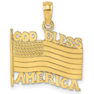 God Bless America Flag Pendant in 14K Gold