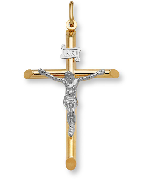 Gold Crucifix Pendant - 14K Two-Tone Gold