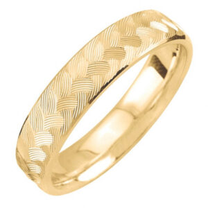 Gold Engraved Weave Design Wedding Band Ring