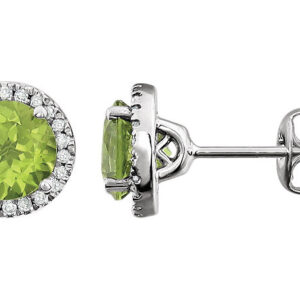 Green Peridot and Diamond Halo Stud Earrings