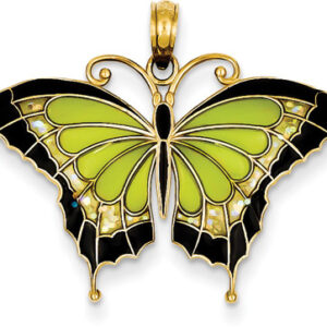 Green and Black Wings Butterfly Pendant in 14K Gold