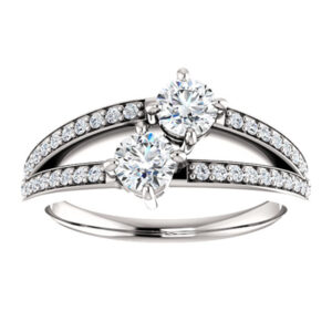 Half Carat Two Stone Diamond Engagement Ring in 14K White Gold