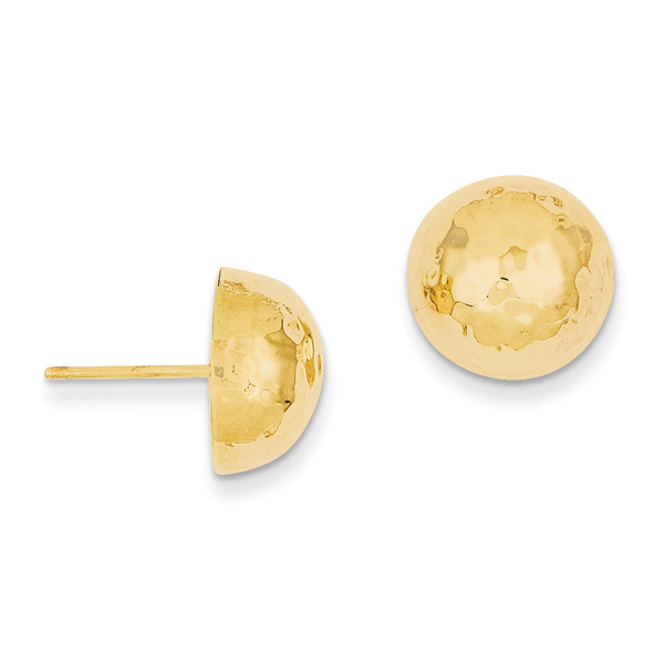 Hammered Button Earrings, 14K Gold (5/8")