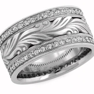 Hand Carved Paisley Diamond Wedding Band Ring