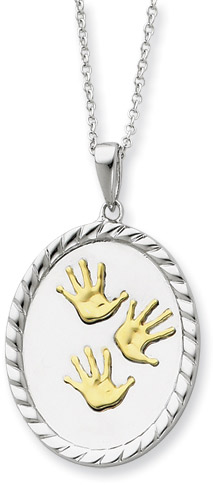 Hand Prints Sterling Silver Pendant with 14K Gold Accent