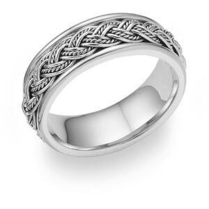 Hand-Woven Wedding Band Ring in 18K White Gold