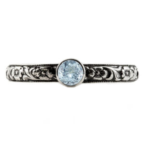 Handmade Paisley Floral Aquamarine Engagement Ring, Sterling Silver